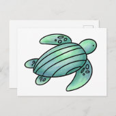 waterverf geschilderd zeeen schildpad cartoon blau briefkaart (Voorkant / Achterkant)