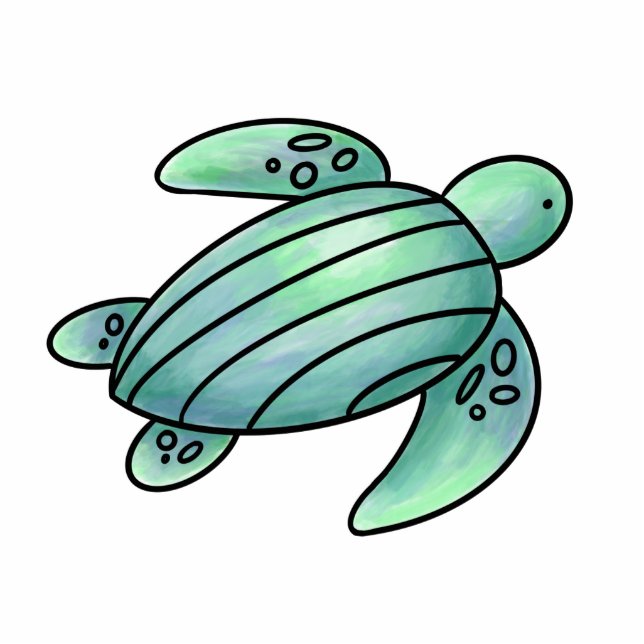 waterverf geschilderd zeeen schildpad cartoon blau fotobeeldje ornament (Voorkant)