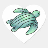waterverf geschilderd zeeen schildpad cartoon blau hart sticker (Voorkant)