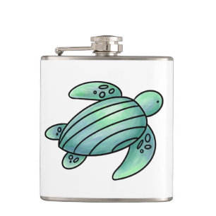 waterverf geschilderd zeeen schildpad cartoon blau heupfles