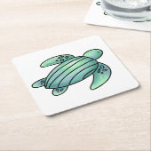 waterverf geschilderd zeeen schildpad cartoon blau kartonnen onderzetters (Schuin)