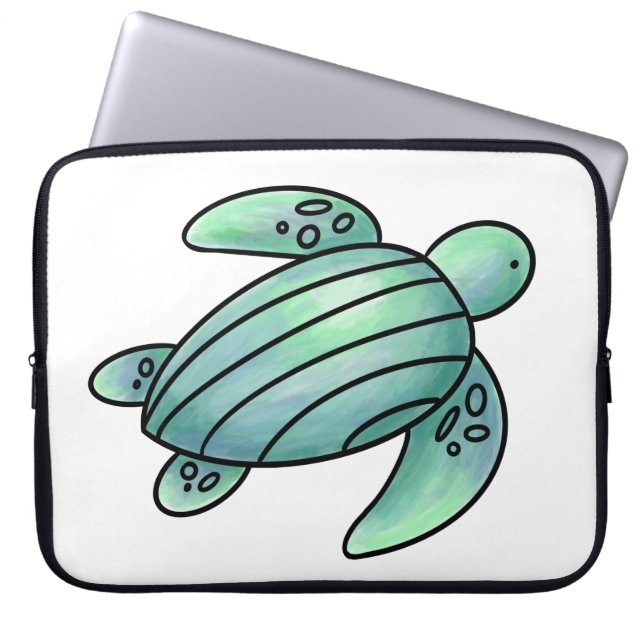 waterverf geschilderd zeeen schildpad cartoon blau laptop sleeve (Voorkant)