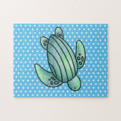 waterverf geschilderd zeeen schildpad cartoon blau legpuzzel (Horizontaal)