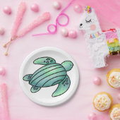 waterverf geschilderd zeeen schildpad cartoon blau papieren bordje (Feest)