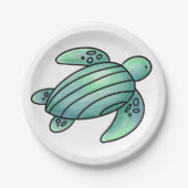 waterverf geschilderd zeeen schildpad cartoon blau papieren bordje (Voorkant)