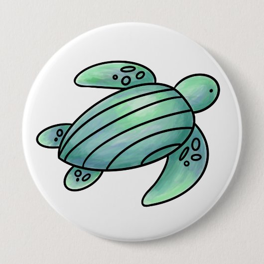 waterverf geschilderd zeeen schildpad cartoon blau ronde button 4,0 cm (Voorkant)