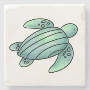 waterverf geschilderd zeeen schildpad cartoon blau stenen onderzetter