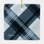 Waterverf Geschilderde blauwe speldenfoto Kerstmis Keramisch Ornament (Achterkant)