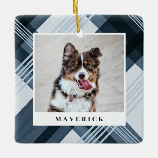 Waterverf Geschilderde blauwe speldenfoto Kerstmis Keramisch Ornament (Voorkant)