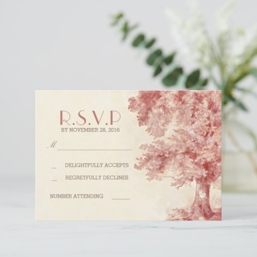 waterverf geschilderde boom bruiloft RSVP kaarten (Staand voorkant)