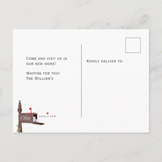 Waterverf geschilderde brievenbus nieuw huis verpl aankondigingskaart (Achterkant)