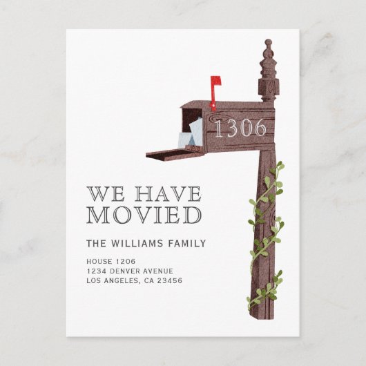 Waterverf geschilderde brievenbus nieuw huis verpl aankondigingskaart (Voorkant)
