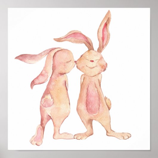 Waterverf Geschilderde Bunny Rabbit Love Cute Poster (Voorkant)