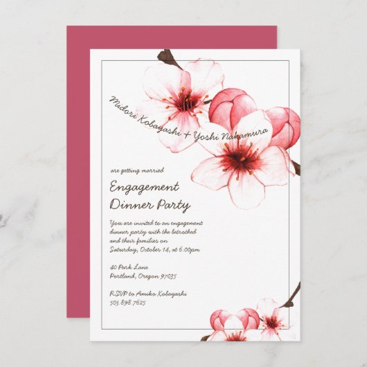 Waterverf Geschilderde Cherry Blossom Engagement P Kaart (Voorkant / Achterkant)