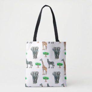 Waterverf geschilderde dieren zonder dop patroon tote bag
