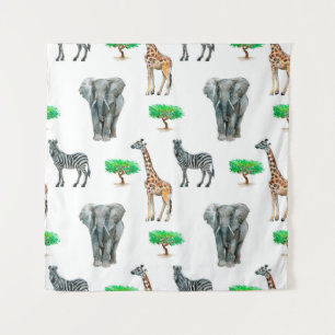Waterverf geschilderde dieren zonder dop patroon wandkleed