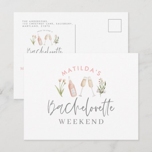 waterverf geschilderde drinken vrijgezellenweekend uitnodiging briefkaart (Voorkant / Achterkant)