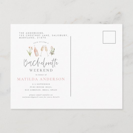 waterverf geschilderde drinken vrijgezellenweekend uitnodiging briefkaart (Achterkant)