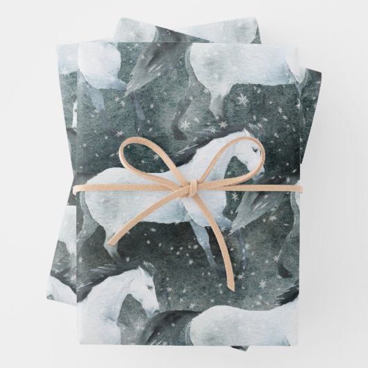 Waterverf Geschilderde Elegant Snowy White Horses Inpakpapier Vel (In situ)