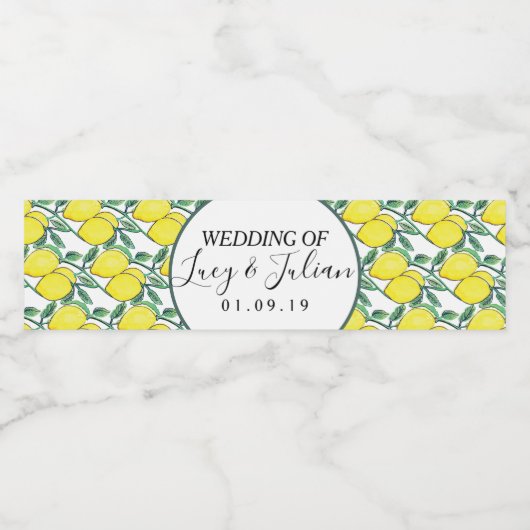 Waterverf Geschilderde Lemon Greenery Wedding Waterfles Etiket (Enkel label)