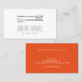 Waterverf geschilderde lepel en vork catering visitekaartje (Voorkant / Achterkant)