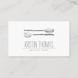 Waterverf geschilderde lepel en vork catering visitekaartje
