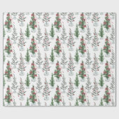 Waterverf geschilderde schaarse kerstbomen cadeaupapier (Vlak)