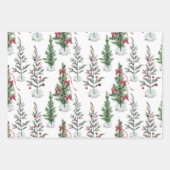Waterverf geschilderde schaarse kerstbomen inpakpapier vel (Voorkant)