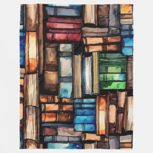 Waterverf geschilderde Stapel van Leesboeken Fleece Deken (Voorkant)