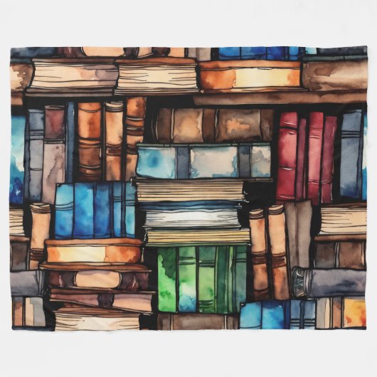 Waterverf geschilderde Stapel van Leesboeken Fleece Deken (Voorkant (Horizontaal))