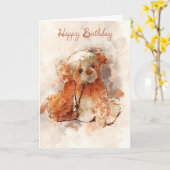 Waterverf geschilderde Teddybeer Verjaardag Kaart (Gele Bloem)