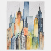 Waterverf geschilderde urban stadsgezicht skyscape fleece deken (Voorkant)