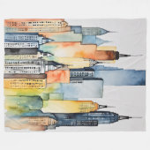 Waterverf geschilderde urban stadsgezicht skyscape fleece deken (Voorkant (Horizontaal))