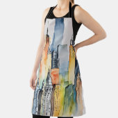 Waterverf geschilderde urban stadsgezicht skyscape schort (Insitu)