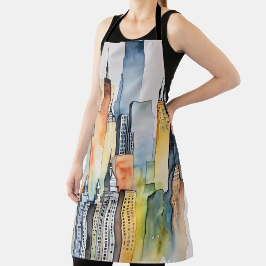 Waterverf geschilderde urban stadsgezicht skyscape schort (Insitu)