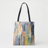Waterverf geschilderde urban stadsgezicht skyscape tote bag (Voorkant)