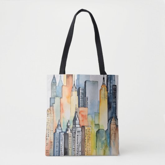 Waterverf geschilderde urban stadsgezicht skyscape tote bag (Voorkant)