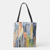 Waterverf geschilderde urban stadsgezicht skyscape tote bag (Achterkant)