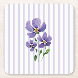 waterverf geschilderde viooltjes met strepen kartonnen onderzetters