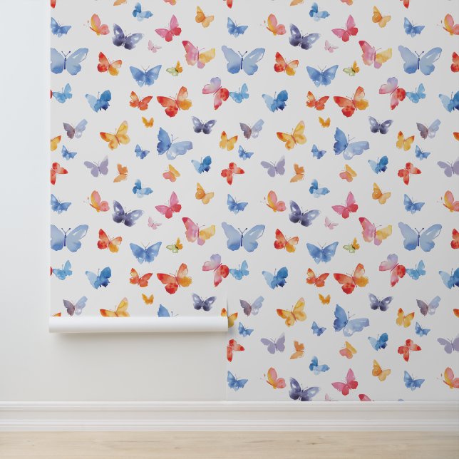 Waterverf geschilderde vlinders kinderkamer kinder behang (Applicatie)