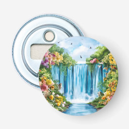 Waterverf geschilderde waterval button flesopener