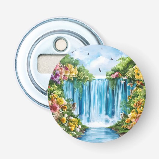 Waterverf geschilderde waterval button flesopener (Voorkant)