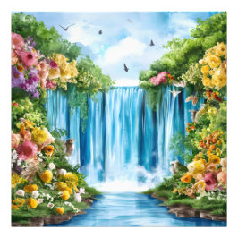 Waterverf geschilderde waterval foto afdruk