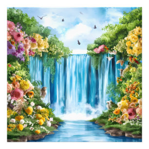 Waterverf geschilderde waterval foto afdruk