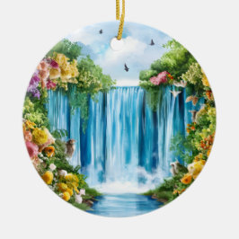 Waterverf geschilderde waterval keramisch ornament