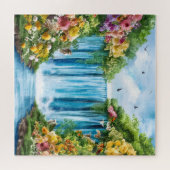 Waterverf geschilderde waterval legpuzzel (Horizontaal)