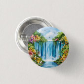 Waterverf geschilderde waterval ronde button 3,2 cm (Voorkant /achterkant)