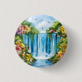 Waterverf geschilderde waterval ronde button 3,2 cm