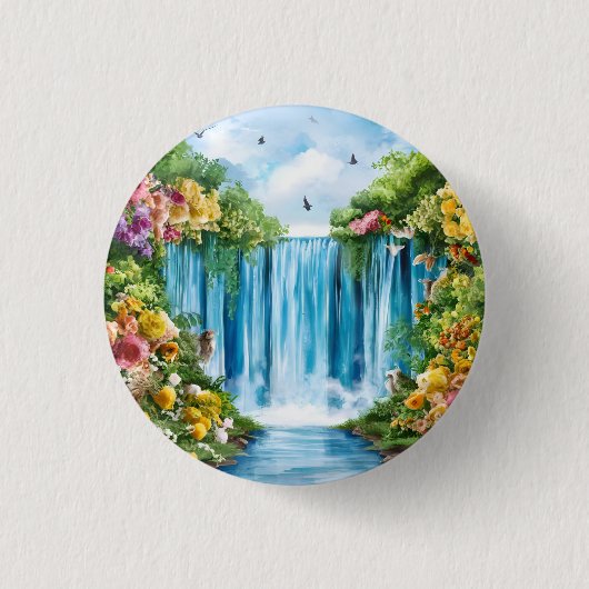 Waterverf geschilderde waterval ronde button 3,2 cm (Voorkant)