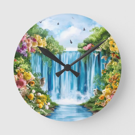 Waterverf geschilderde waterval ronde klok (Voorkant)